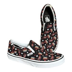VANS Off The Walls Black w/Butterflies Canvas Sneakers Kid sz 3 Slip On 508731